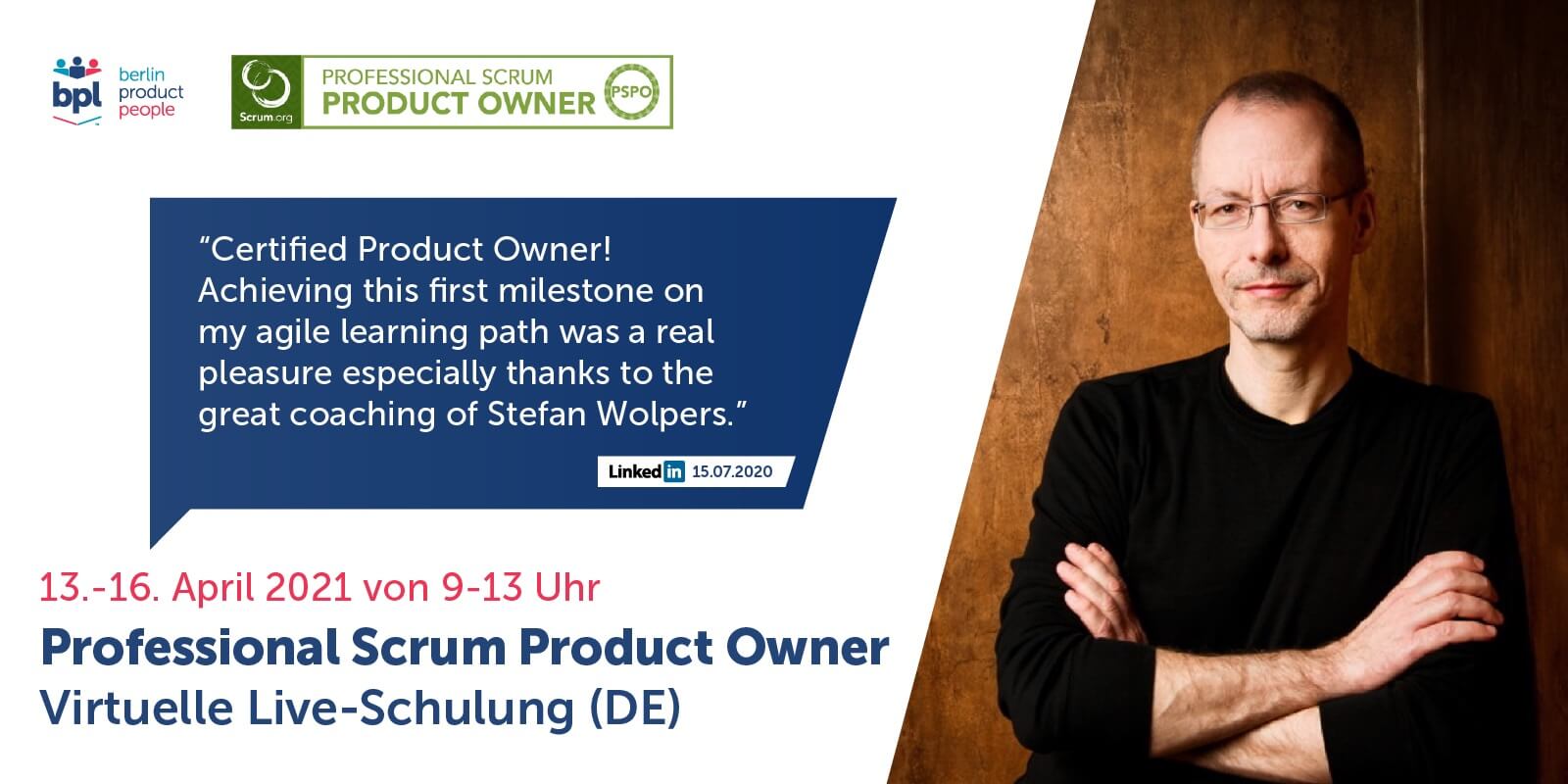Virtuelles Professional Scrum Product Owner Training mit PSPO Zertifikat — 13. bis 16. April 2021 — Berlin Product People GmbH