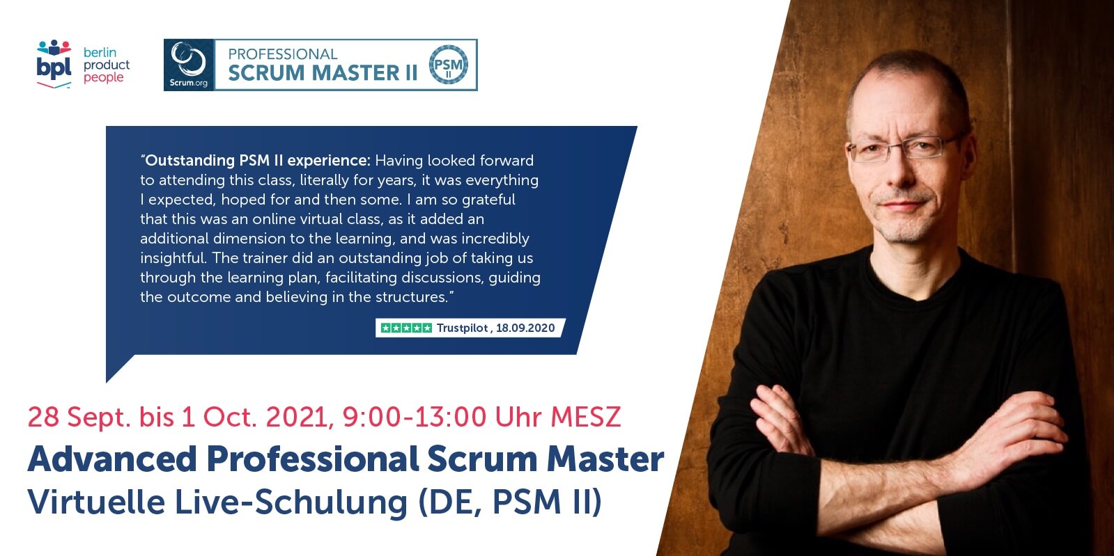 Fortgeschrittenen Professional Scrum Master Online Schulung auf Deutsch mit PSM II Zertifikat — 28.9. bis 1.10.2021