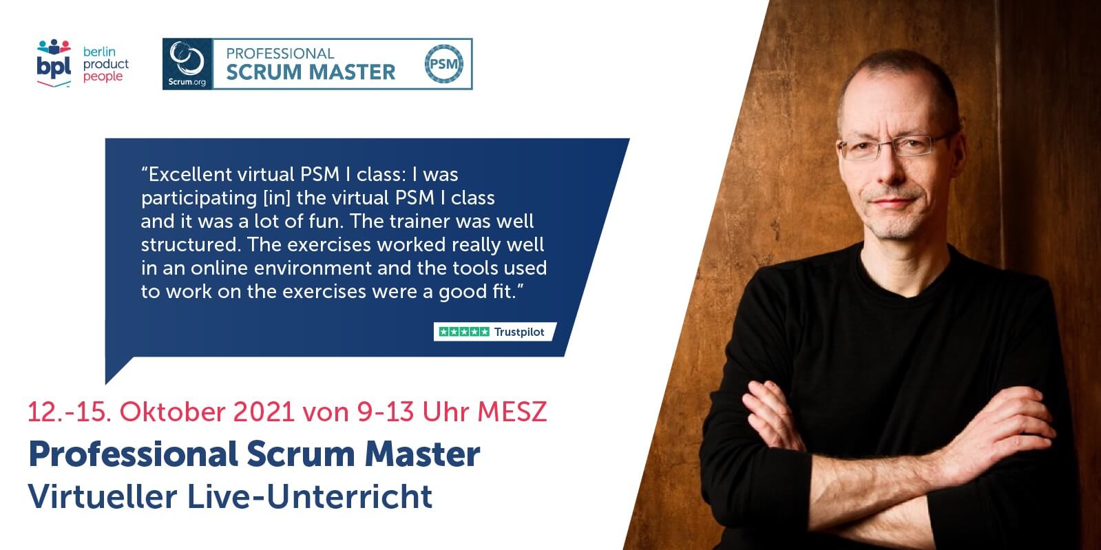Professional Scrum Master Onlineschulung mit PSM I Zertifizierung — 12. bis 15. Oktober 2021 — Berlin Product People GmbH