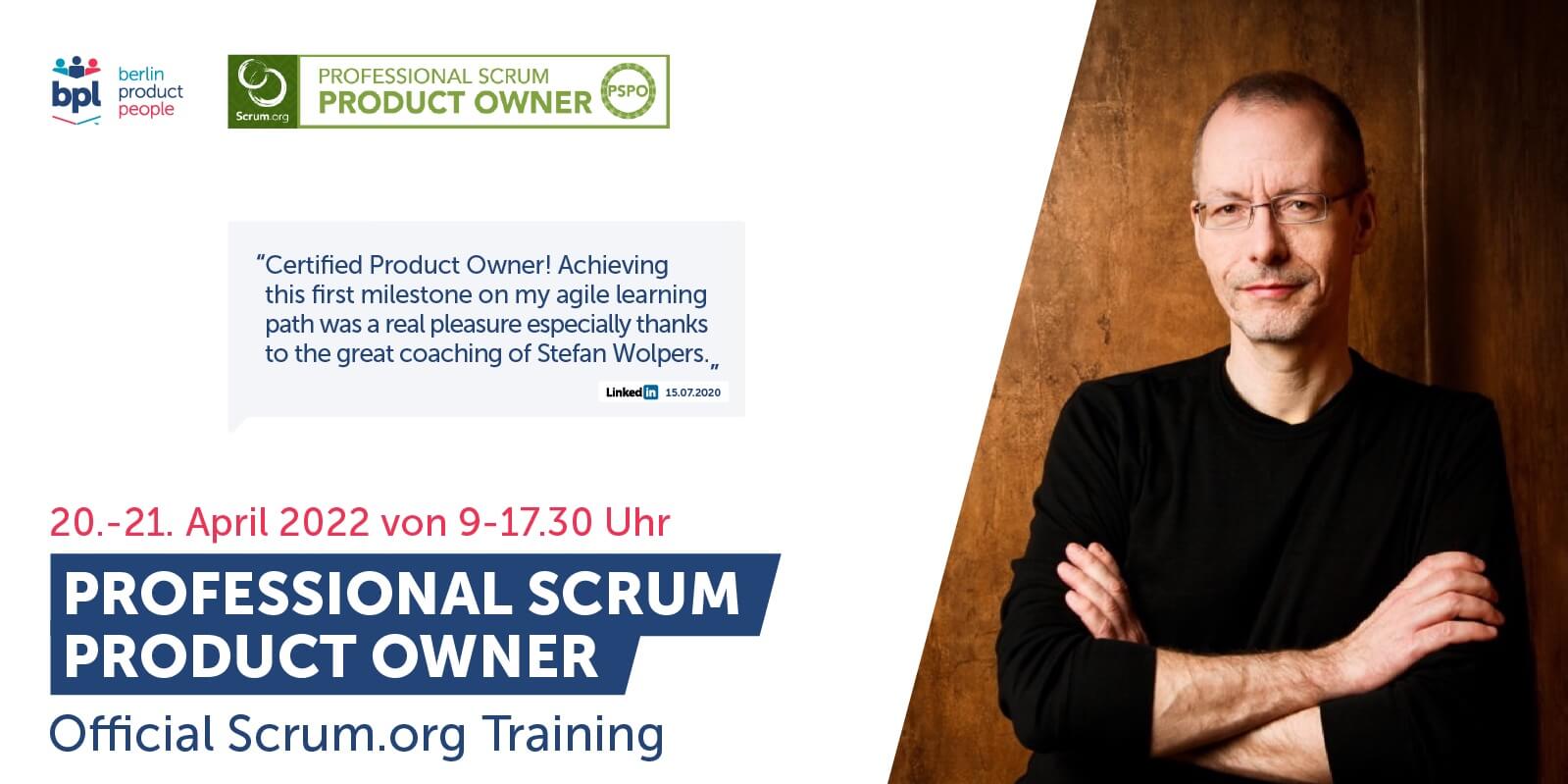 Professional Scrum Product Owner Onlineschulung mit PSPO I Zertifizierung — 20. und 21. April 2022 — Berlin Product People GmbH