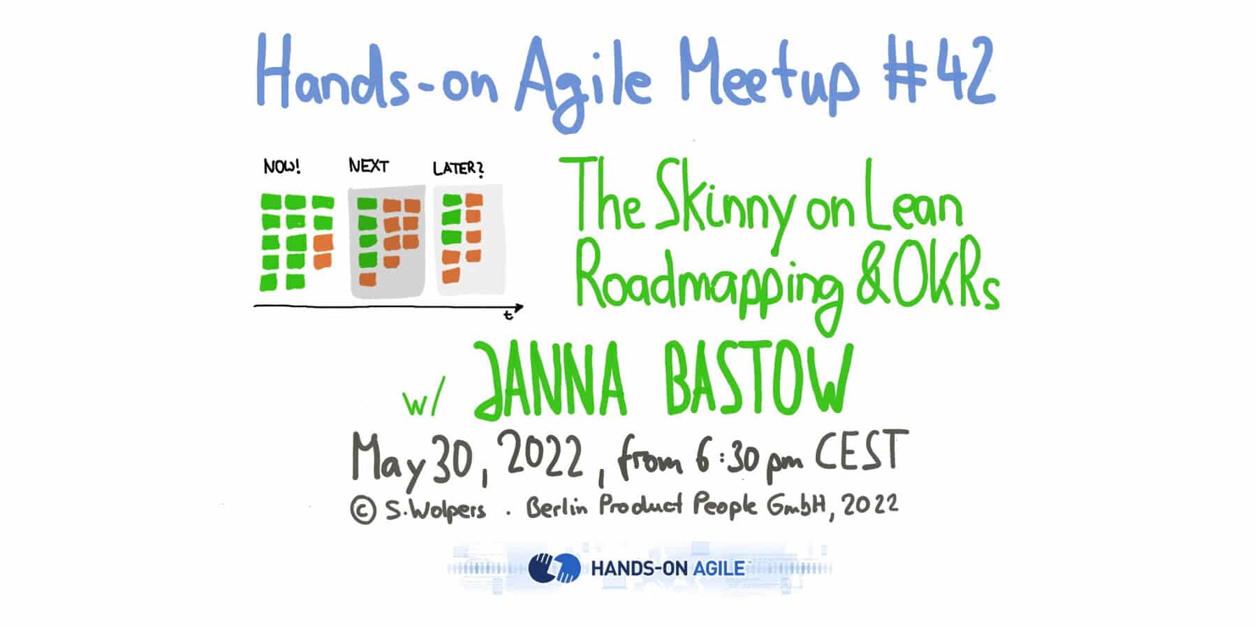 Hands-on Agile #42: The Skinny on Lean Roadmapping and OKRs w/ Janna Bastow on May 30, 2022 — Berlin Product People GmbH