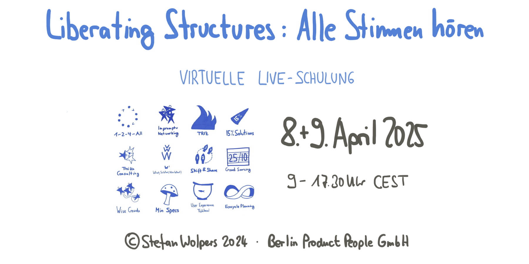 Liberating Structures Workshop: Alle Stimmen hören am 8. und 9. April 2025 von Berlin-Product-People.com und PST Stefan Wolpers.